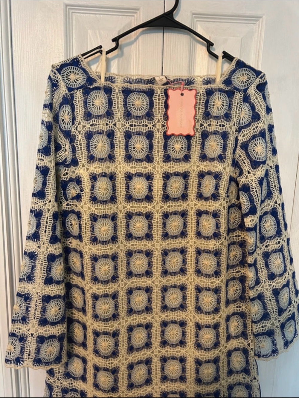 Chelsea & Violet Blue and Cream Crochet Tunic Top